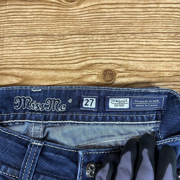 Miss Me Jeans Women’s 27 Blue Skinny JP46565 Sequence Embroidered Flap Pockets - Picture 3 of 16